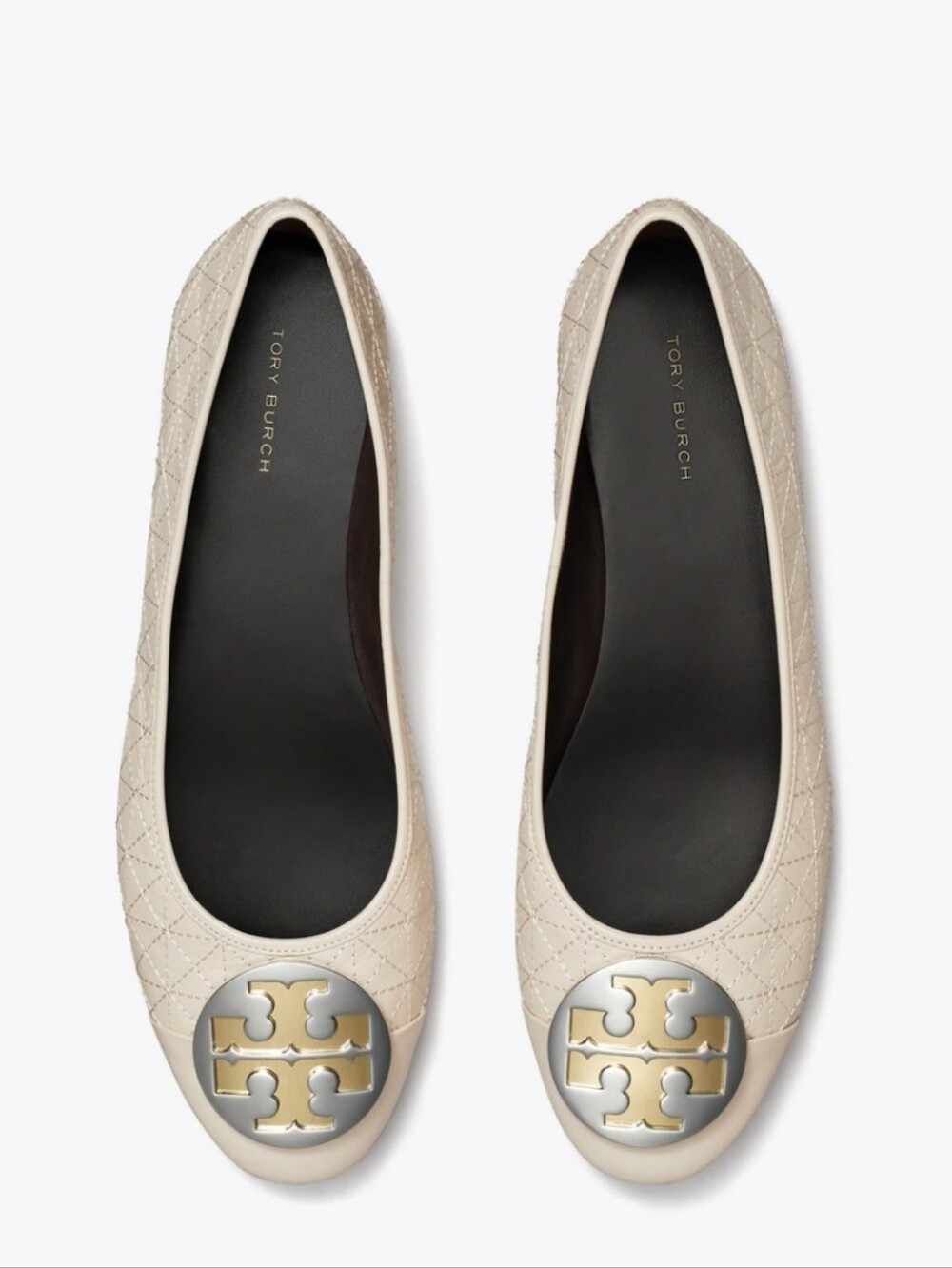 Tory Burch Claire Quilted Ballet Flats, Cream